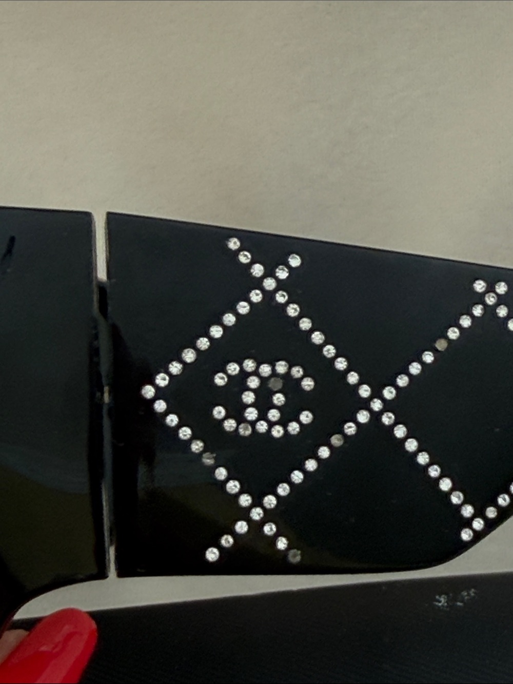 CHANEL Black Shield Sunglasses with Crystal Logo Detail - Picture 9 of 9